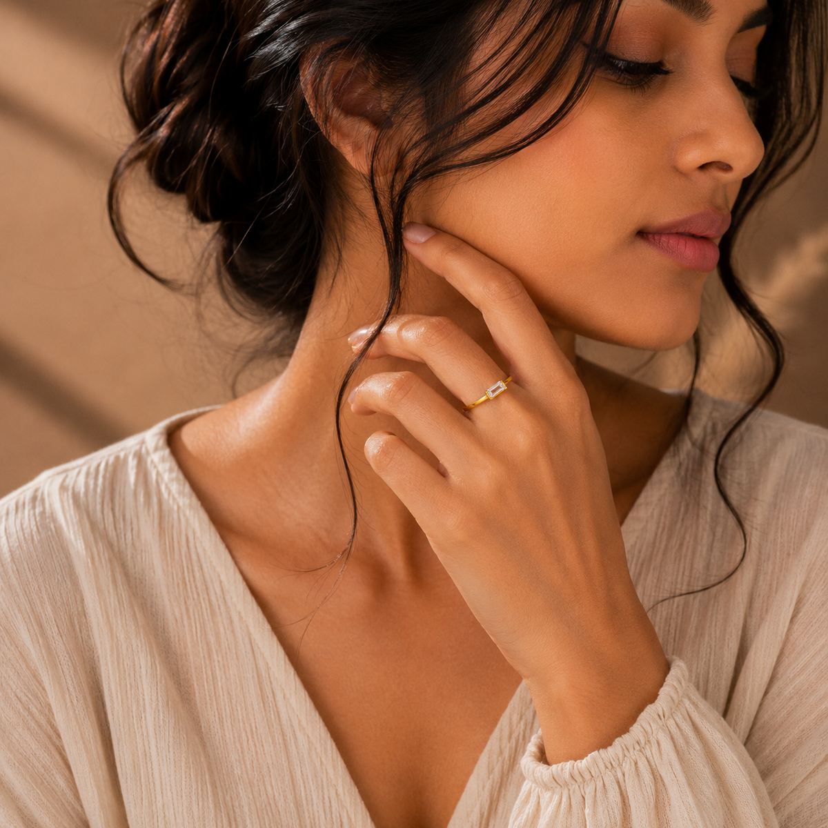 Ultra Modern Rectangular Zircon Ultra Dainty Ring | 18K PVD Gold Plated- For Women | Includes: Ring