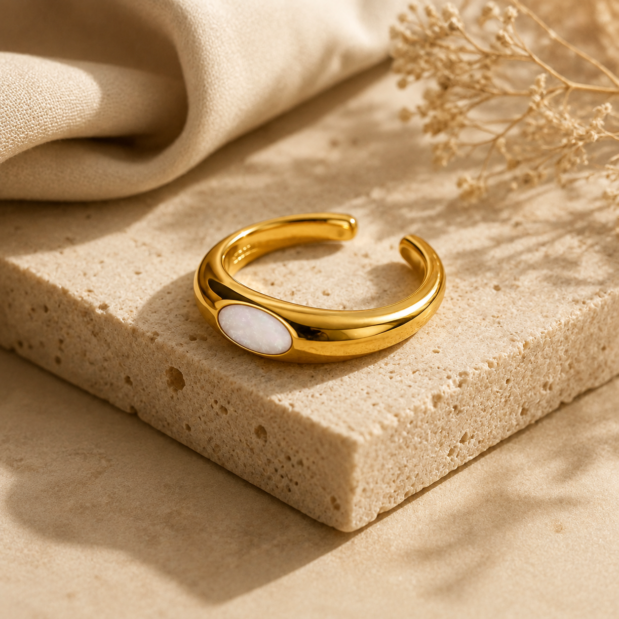 Ultra modern inlaid White Heart Flexi Size Ring | 18K PVD Gold Plated- For Women | Includes: Ring