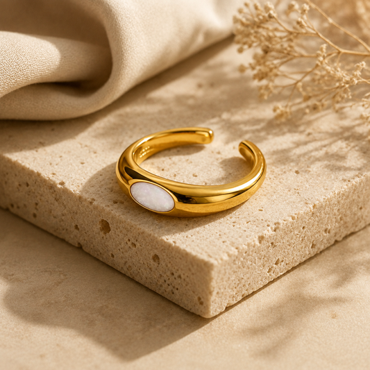 Ultra modern inlaid White Heart Flexi Size Ring | 18K PVD Gold Plated- For Women | Includes: Ring