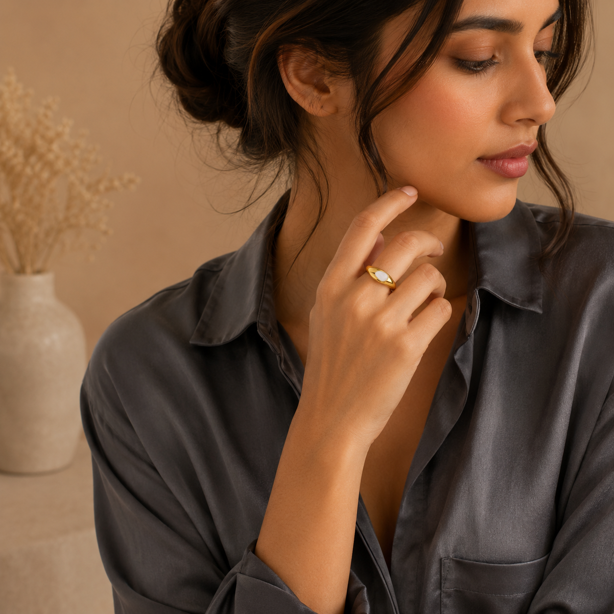 Ultra modern inlaid White Heart Flexi Size Ring | 18K PVD Gold Plated- For Women | Includes: Ring
