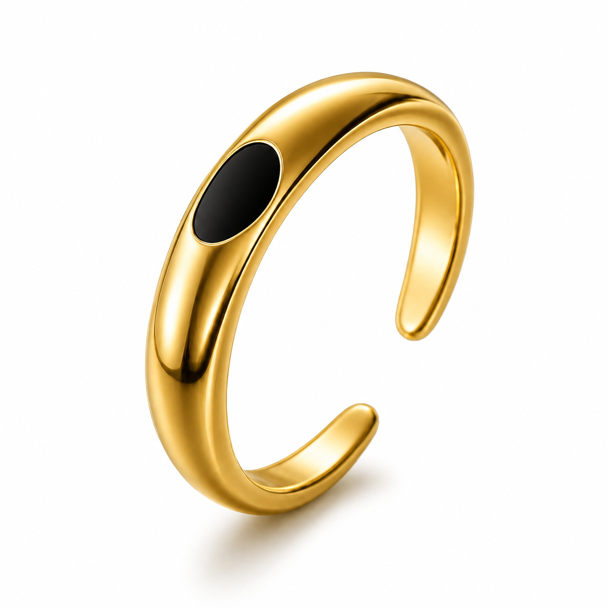 Ultra modern inlaid Black Heart Flexi Size Ring | 18K PVD Gold Plated- For Women | Includes: Ring
