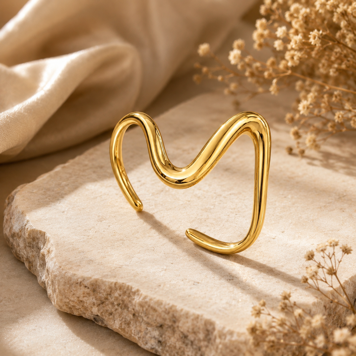 Organic Wave Dainty Flexi Size Ring | 18K PVD Gold Plated- For Women | Includes: Ring
