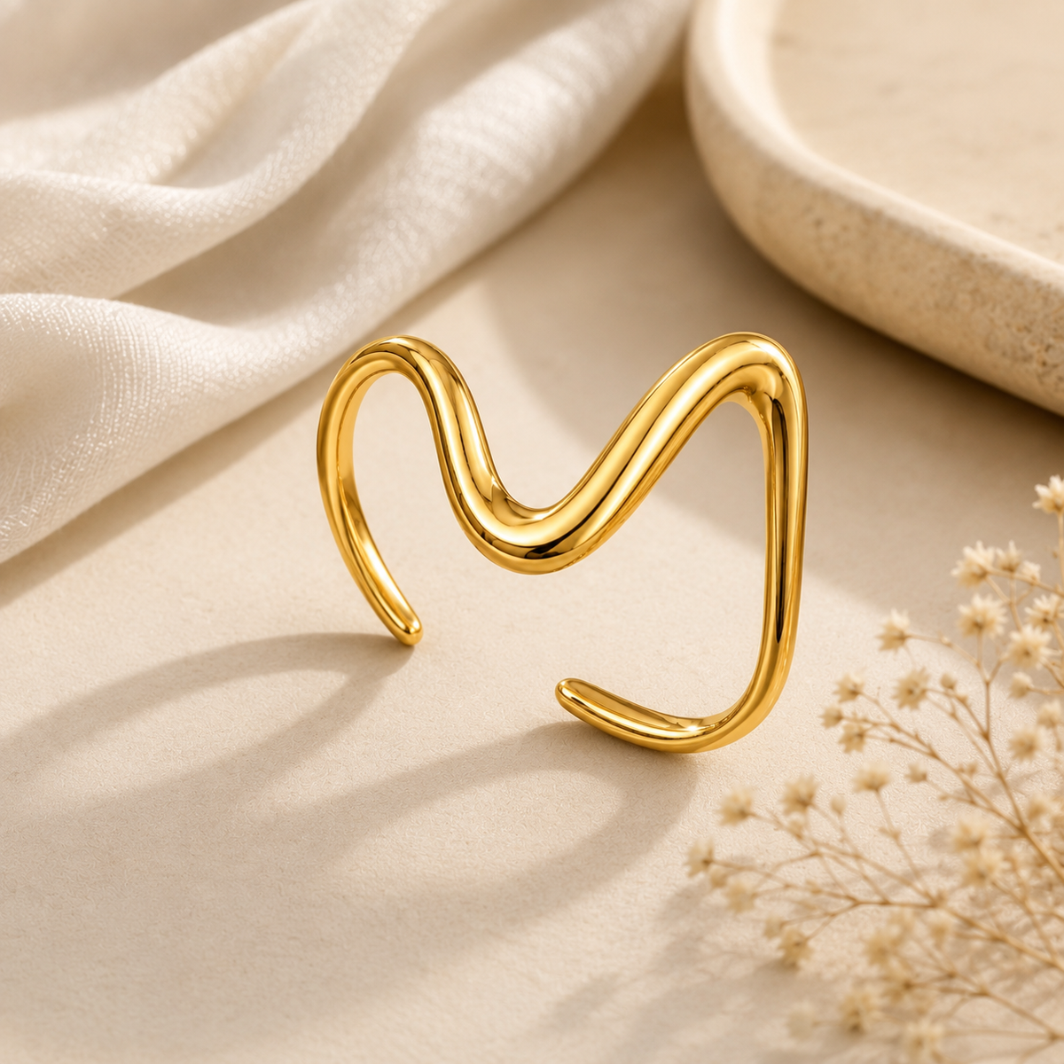Organic Wave Dainty Flexi Size Ring | 18K PVD Gold Plated- For Women | Includes: Ring