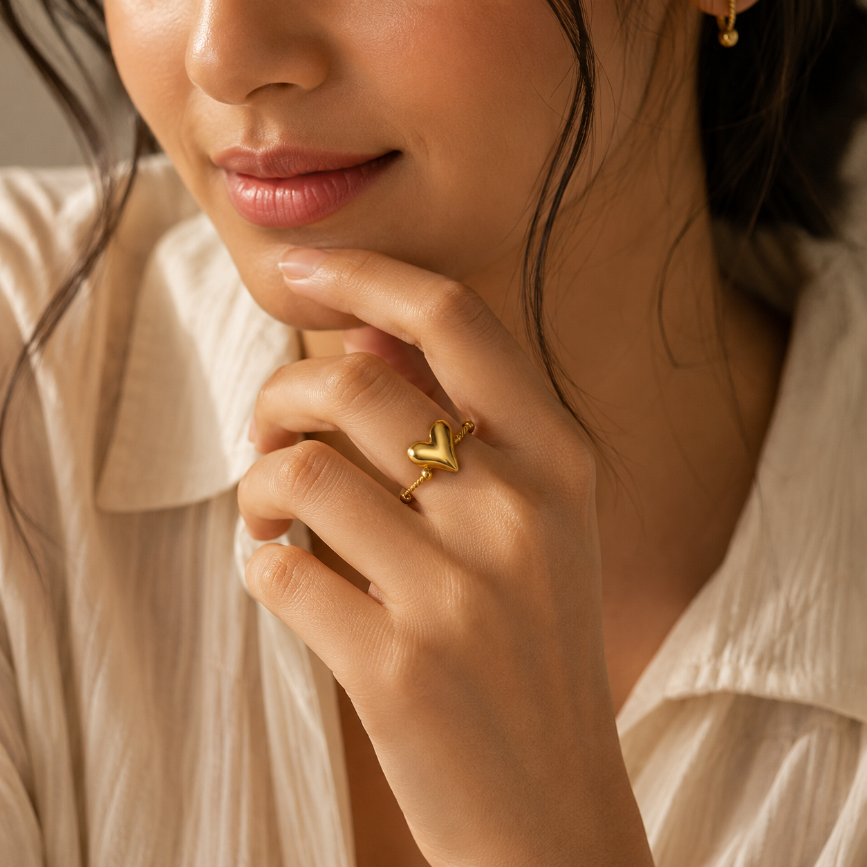 Golden Heart-Rope Flexi Size Ring | 18K PVD Gold Plated- For Women | Includes: Ring