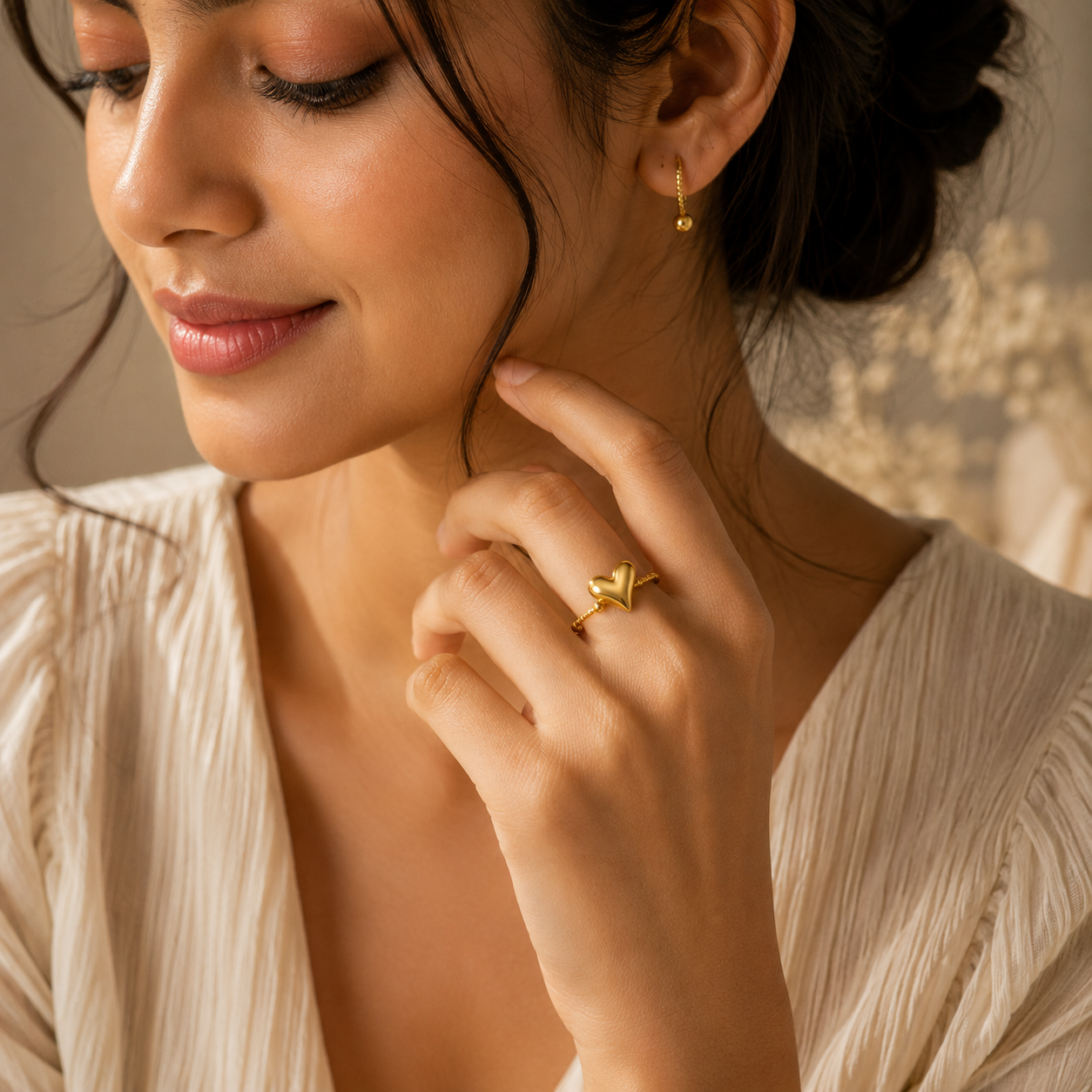 Golden Heart-Rope Flexi Size Ring | 18K PVD Gold Plated- For Women | Includes: Ring