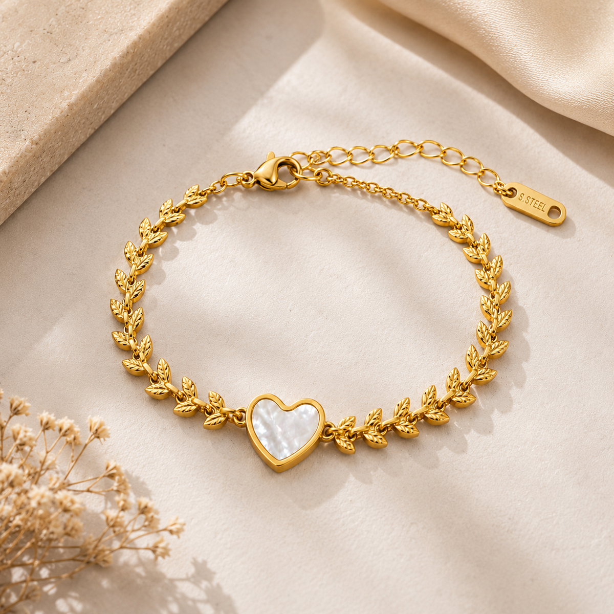 Laurel White HEART & LEAF Bracelet | Gold-Tone - For Women | Includes: Bracelet