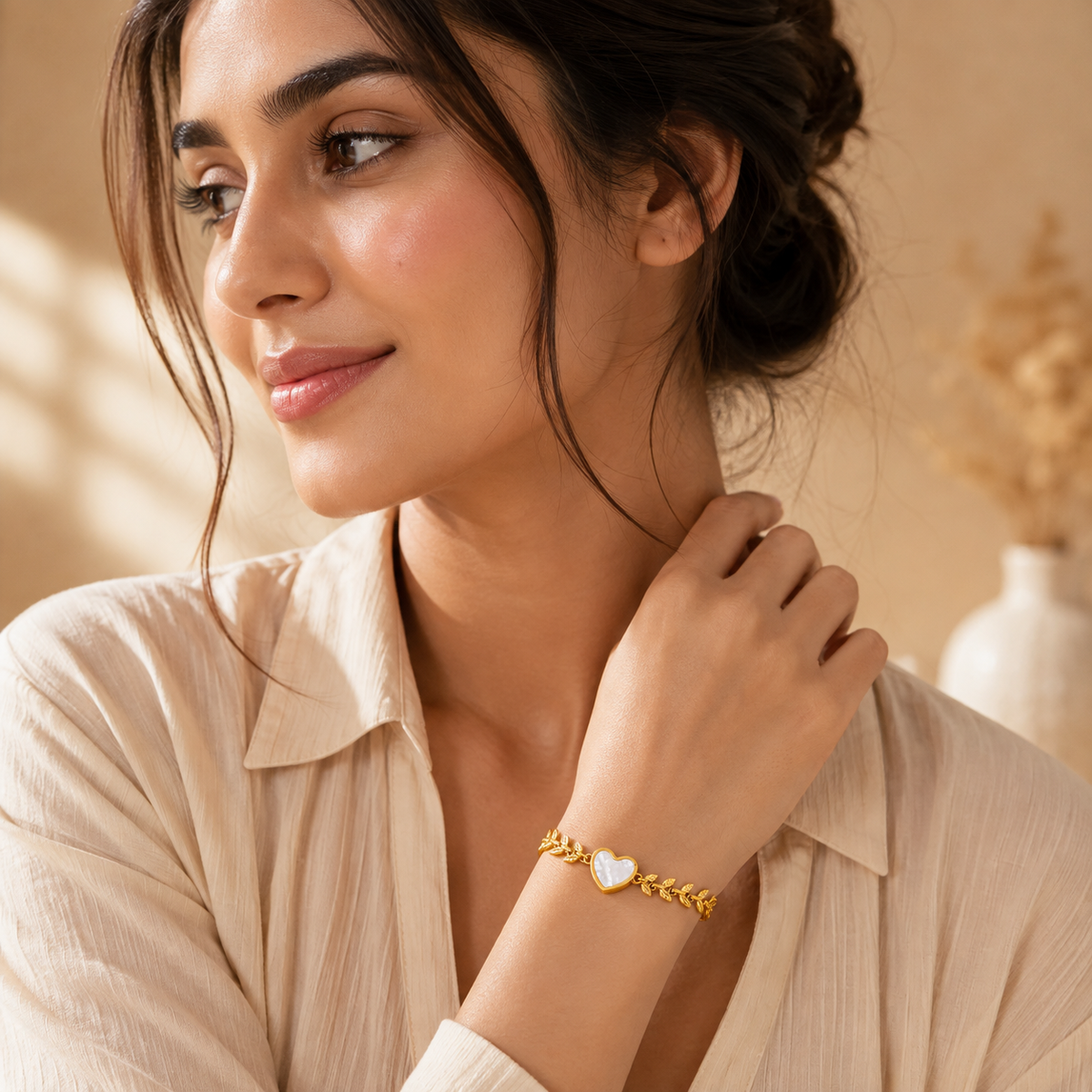 Laurel White HEART & LEAF Bracelet | Gold-Tone - For Women | Includes: Bracelet