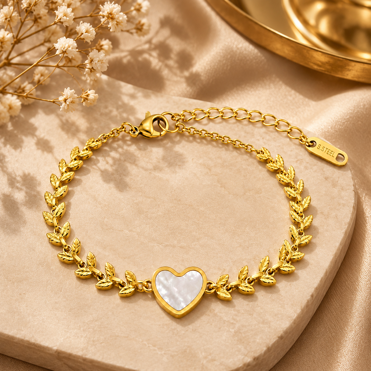 Laurel White HEART & LEAF Bracelet | Gold-Tone - For Women | Includes: Bracelet