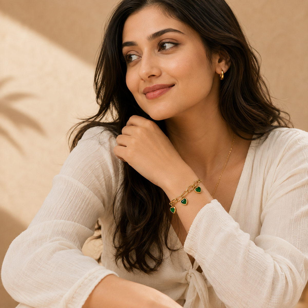 Enchanted Green TRIPLE HEART CHARM Bracelet | Gold-Tone - For Women | Includes: Bracelet
