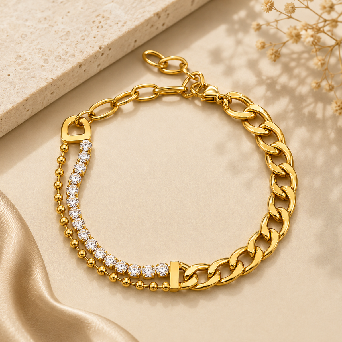 Fusion CURB & SPARKLE Bracelet | Gold-Tone - For Women | Includes: Bracelet