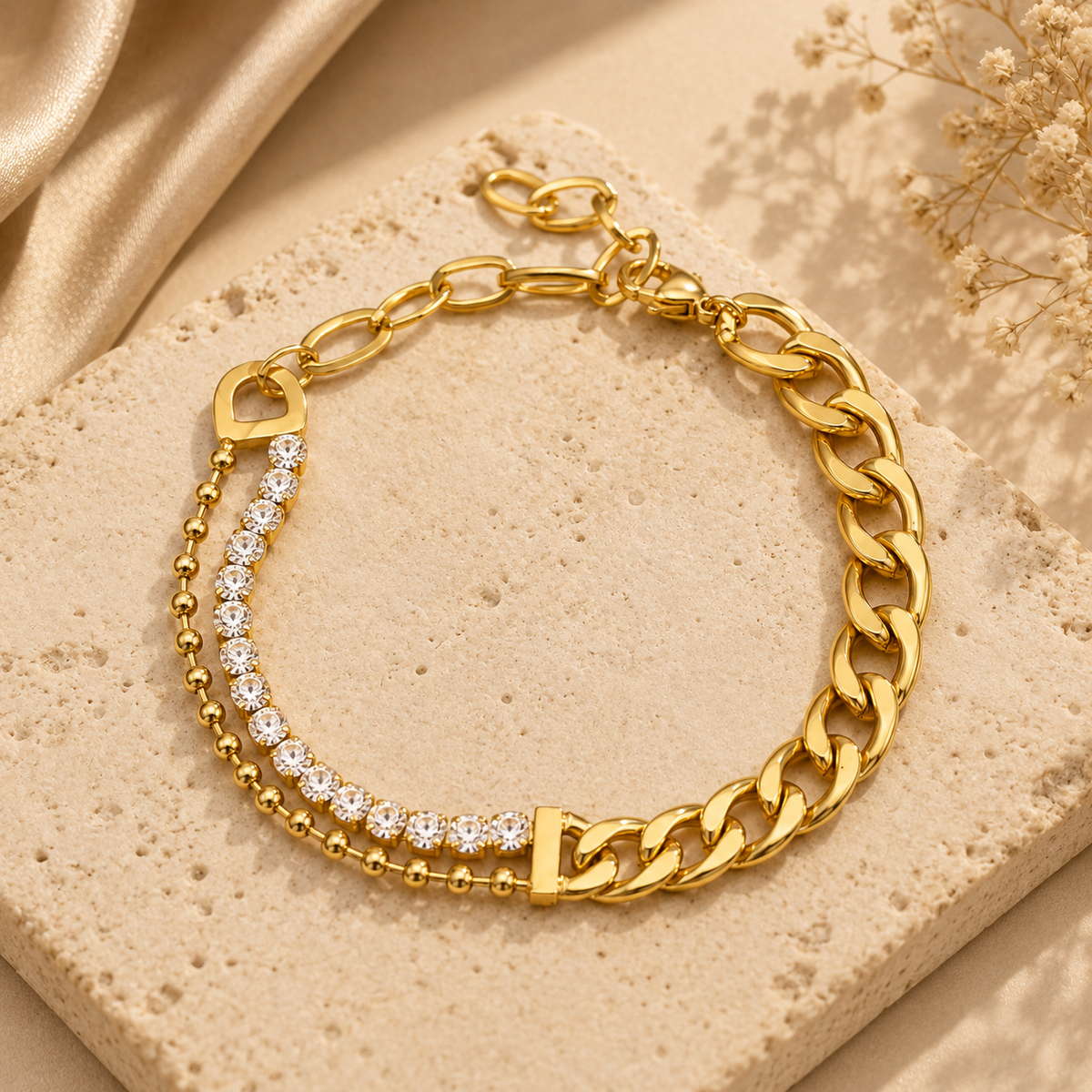 Fusion CURB & SPARKLE Bracelet | Gold-Tone - For Women | Includes: Bracelet
