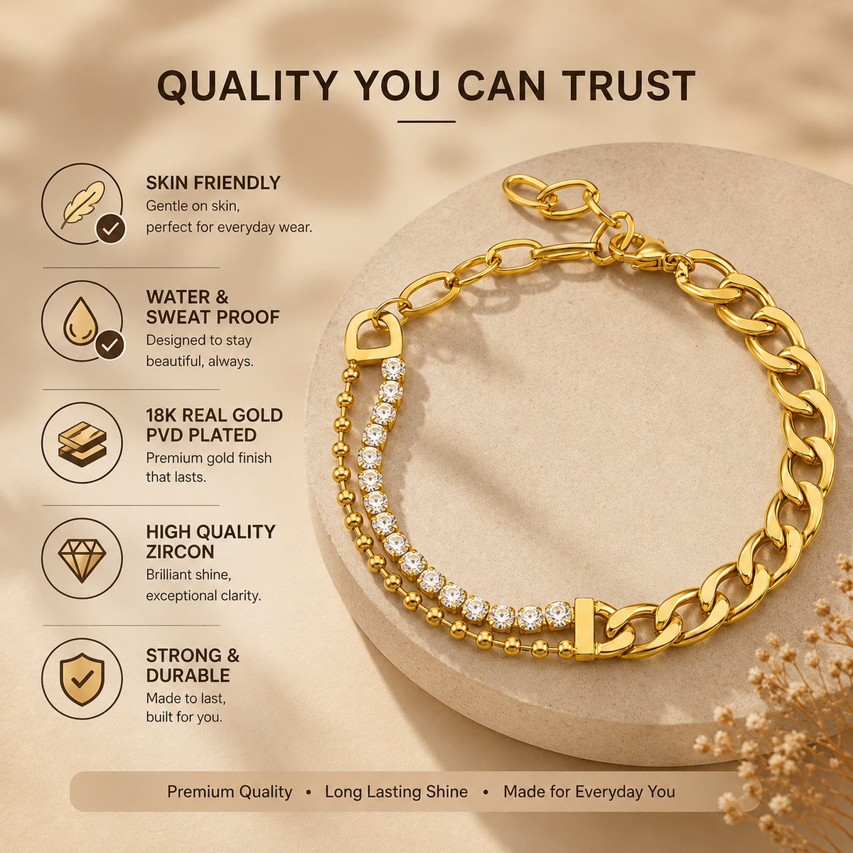 Fusion CURB & SPARKLE Bracelet | Gold-Tone - For Women | Includes: Bracelet