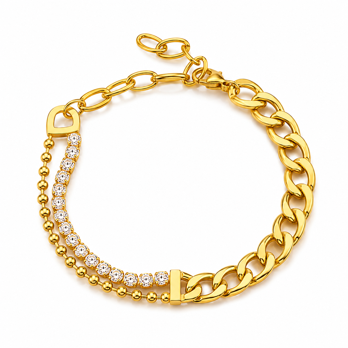 Fusion CURB & SPARKLE Bracelet | Gold-Tone - For Women | Includes: Bracelet