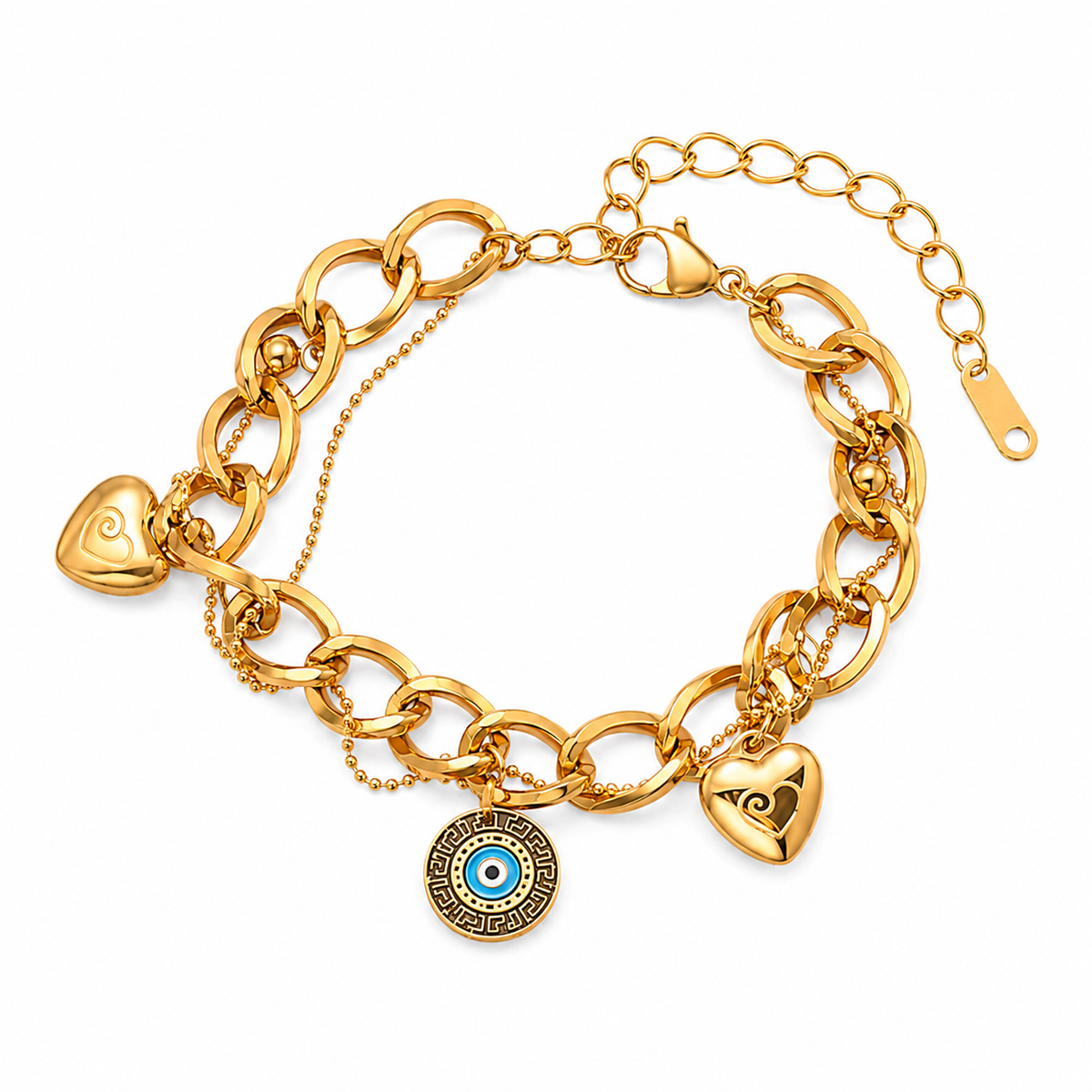 Aura EVIL EYE & HEART CHARM Bracelet | Gold-Tone - For Women | Includes: Bracelet