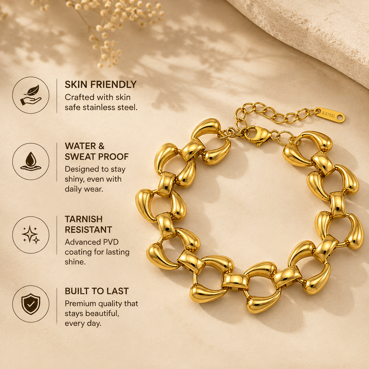 Sculpture BOLD CURVED LINK Bracelet | Gold-Tone - For Women | Includes: Bracelet
