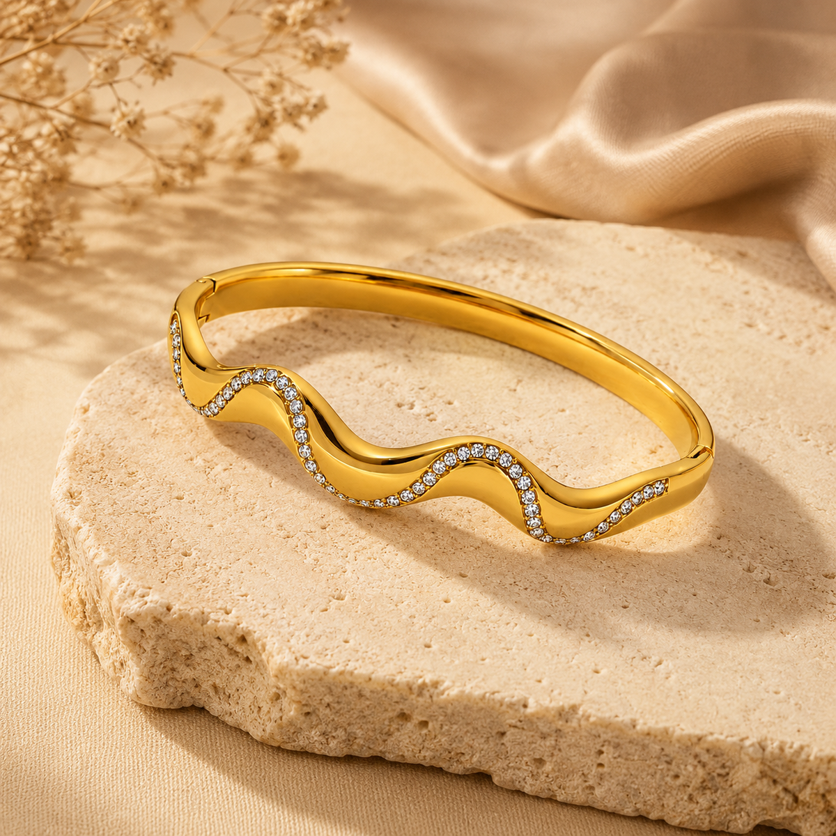 Ripple SPARKLING WAVE Bangle | Gold-Tone - For Women | Includes: Bangle