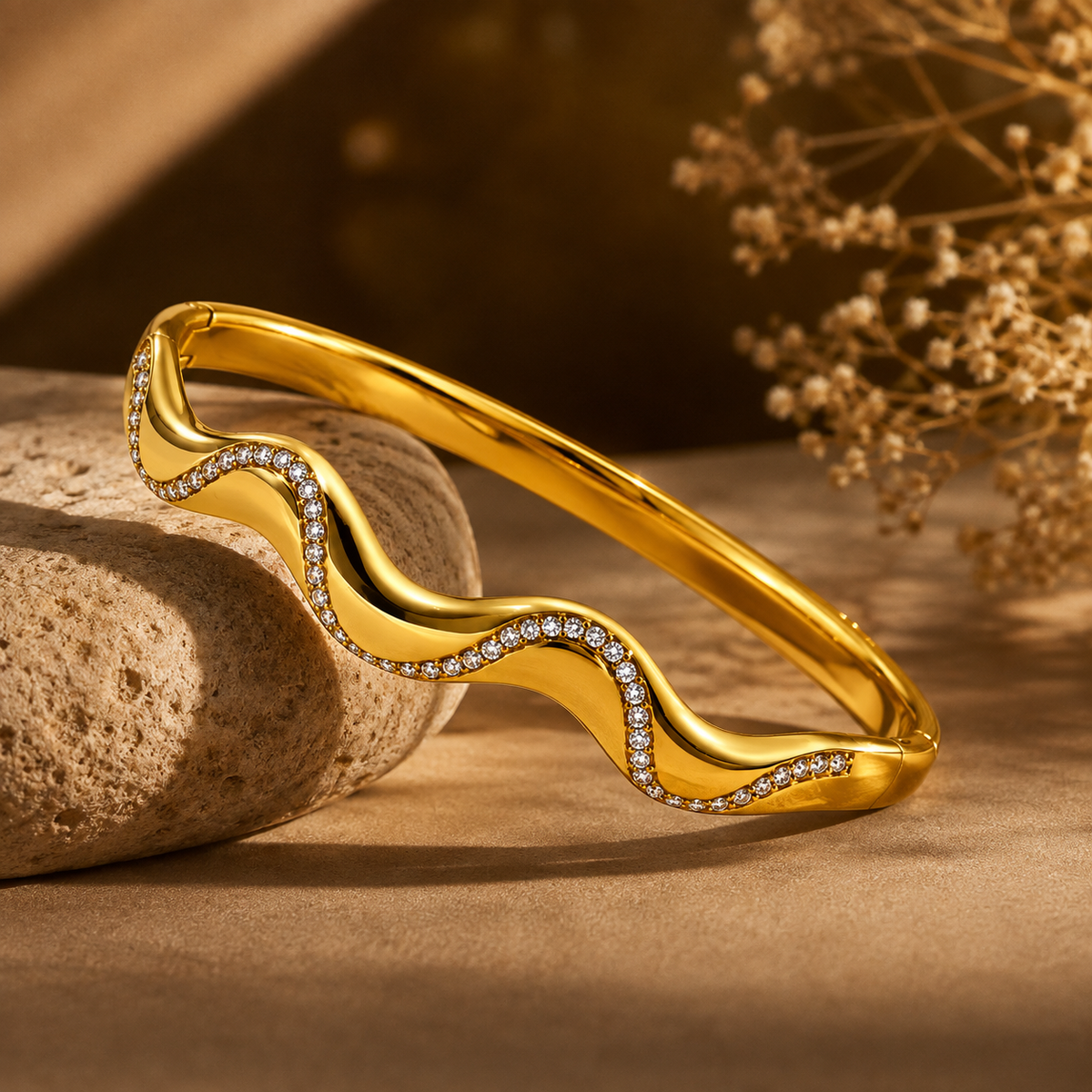 Ripple SPARKLING WAVE Bangle | Gold-Tone - For Women | Includes: Bangle