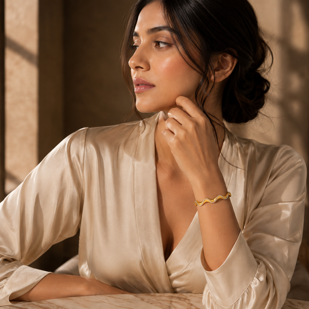 Ripple SPARKLING WAVE Bangle | Gold-Tone - For Women | Includes: Bangle