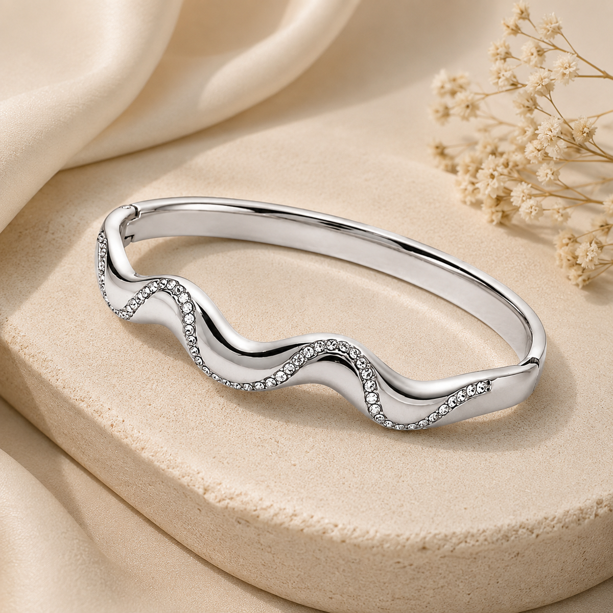 Ripple SPARKLING WAVE Bangle | Silver-Tone - For Women | Includes: Bangle