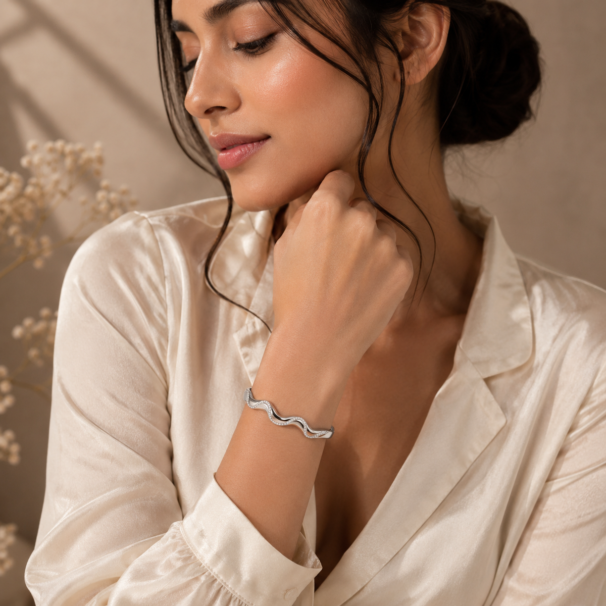 Ripple SPARKLING WAVE Bangle | Silver-Tone - For Women | Includes: Bangle