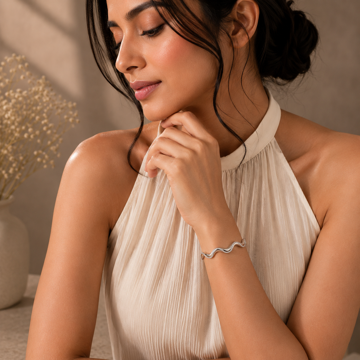 Ripple SPARKLING WAVE Bangle | Silver-Tone - For Women | Includes: Bangle