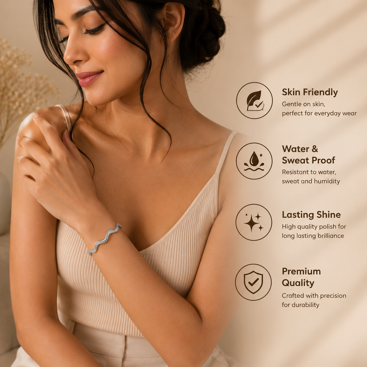 Ripple SPARKLING WAVE Bangle | Silver-Tone - For Women | Includes: Bangle