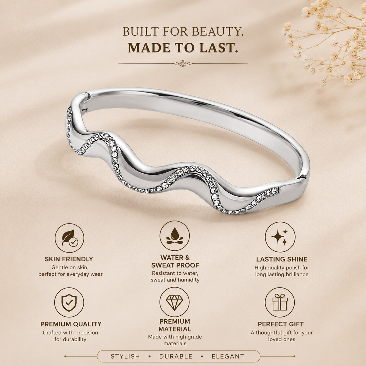 Ripple SPARKLING WAVE Bangle | Silver-Tone - For Women | Includes: Bangle
