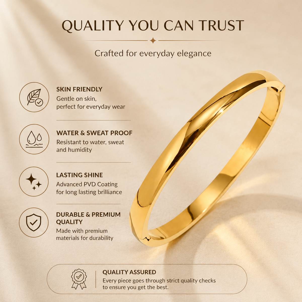 Contour ROUNDED POLISHED Bangle | Gold-Tone - For Women | Includes: Bangle