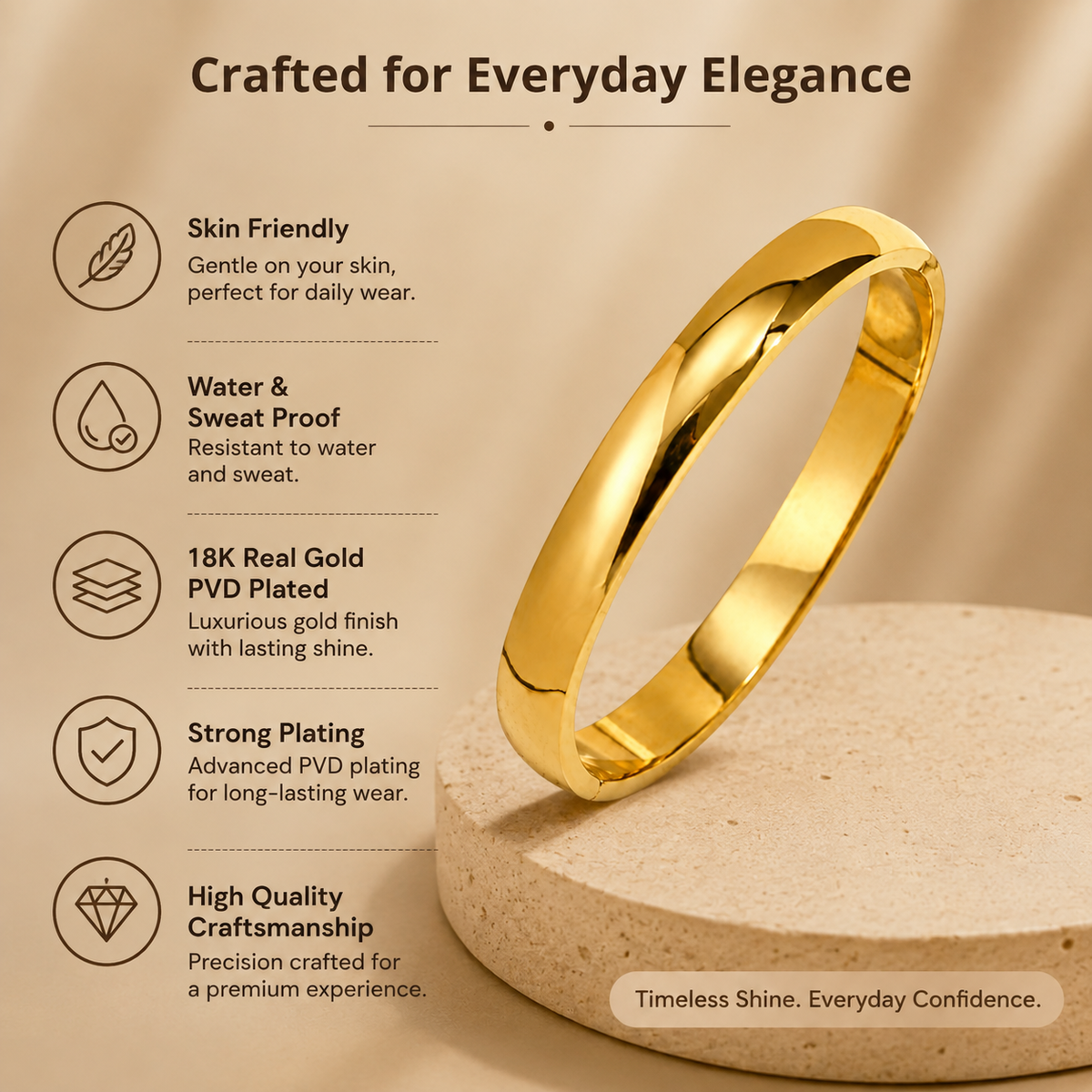 Statement WIDE POLISHED Bangle | Gold-Tone - For Women | Includes: Bangle