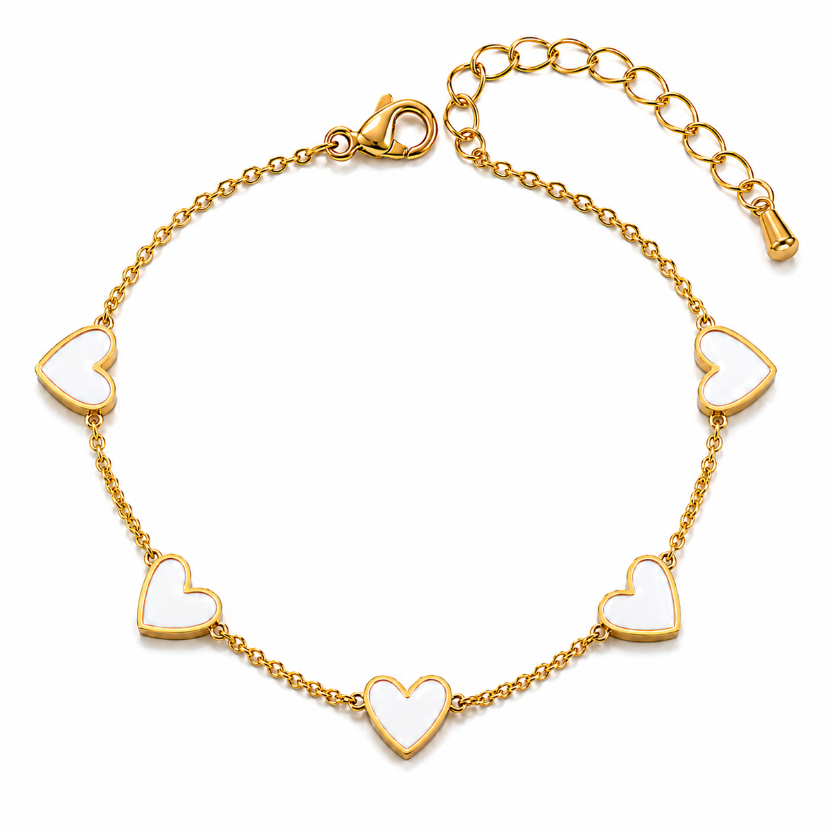 Grace White FIVE HEART Bracelet | Gold-Tone - For Women | Includes: Bracelet