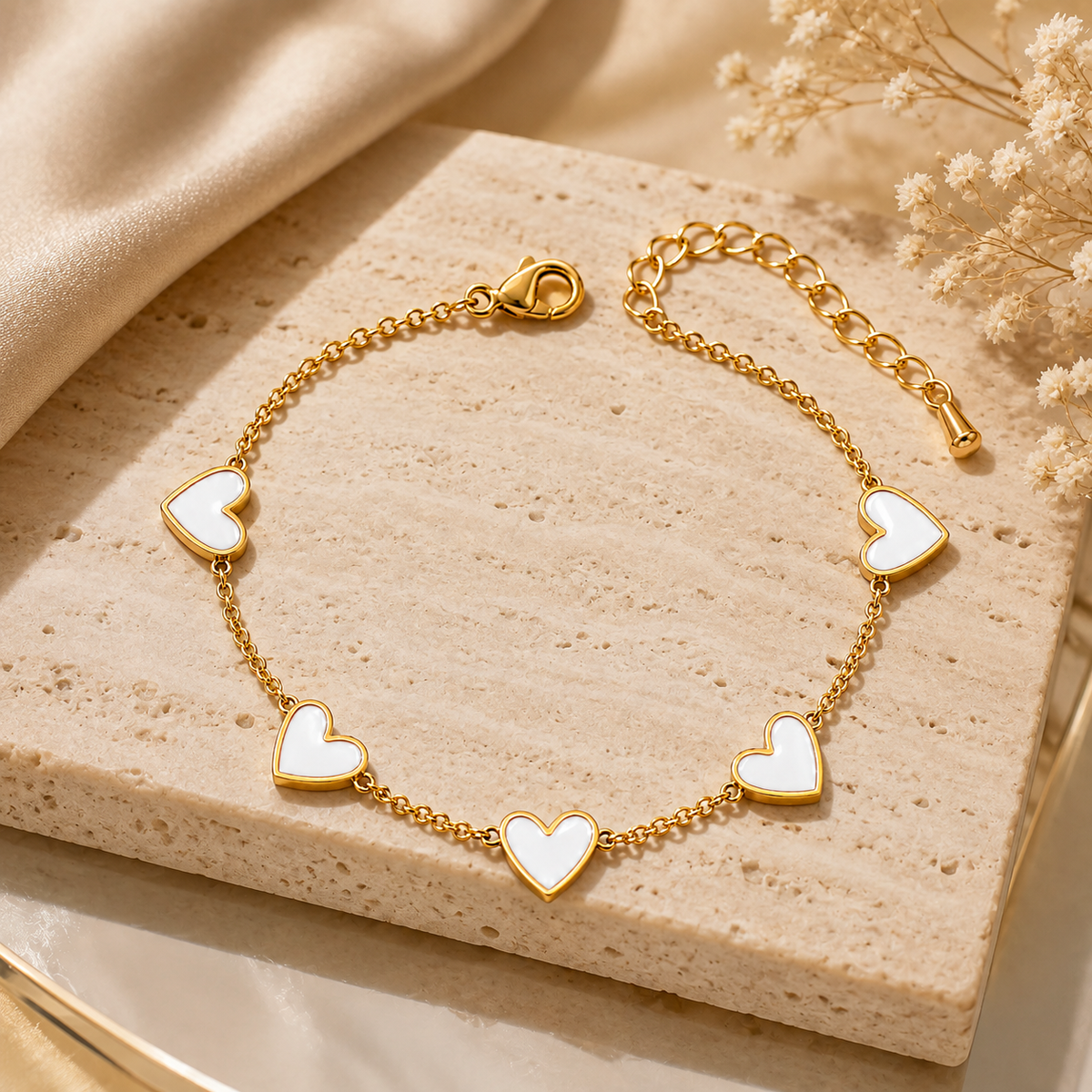 Grace White FIVE HEART Bracelet | Gold-Tone - For Women | Includes: Bracelet