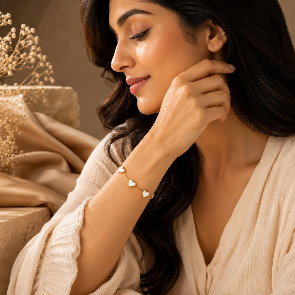 Grace White FIVE HEART Bracelet | Gold-Tone - For Women | Includes: Bracelet