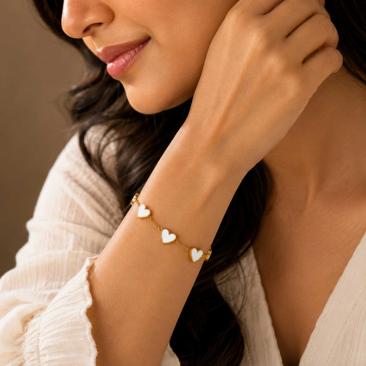 Grace White FIVE HEART Bracelet | Gold-Tone - For Women | Includes: Bracelet