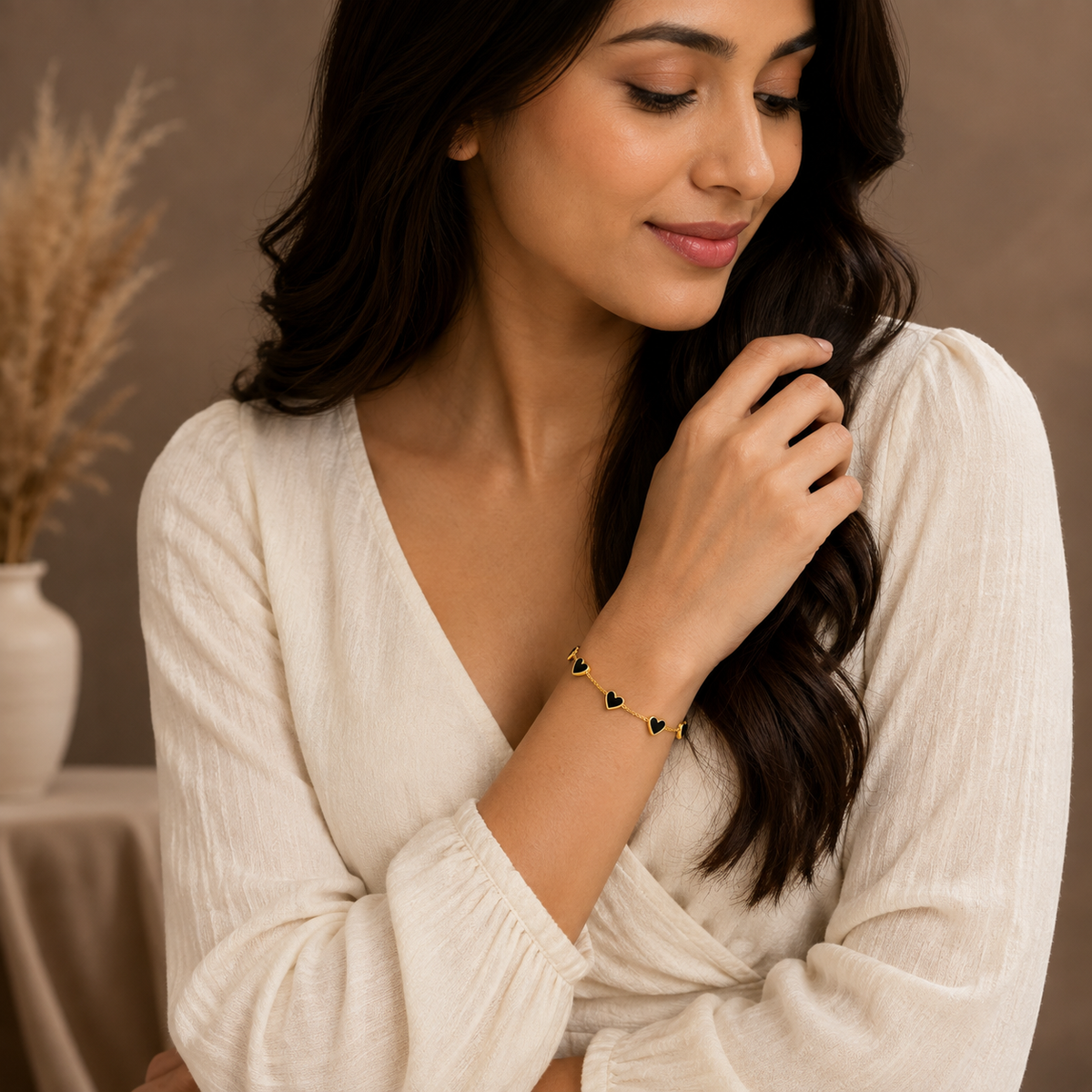 Midnight Black FIVE HEART Bracelet | Gold-Tone - For Women | Includes: Bracelet