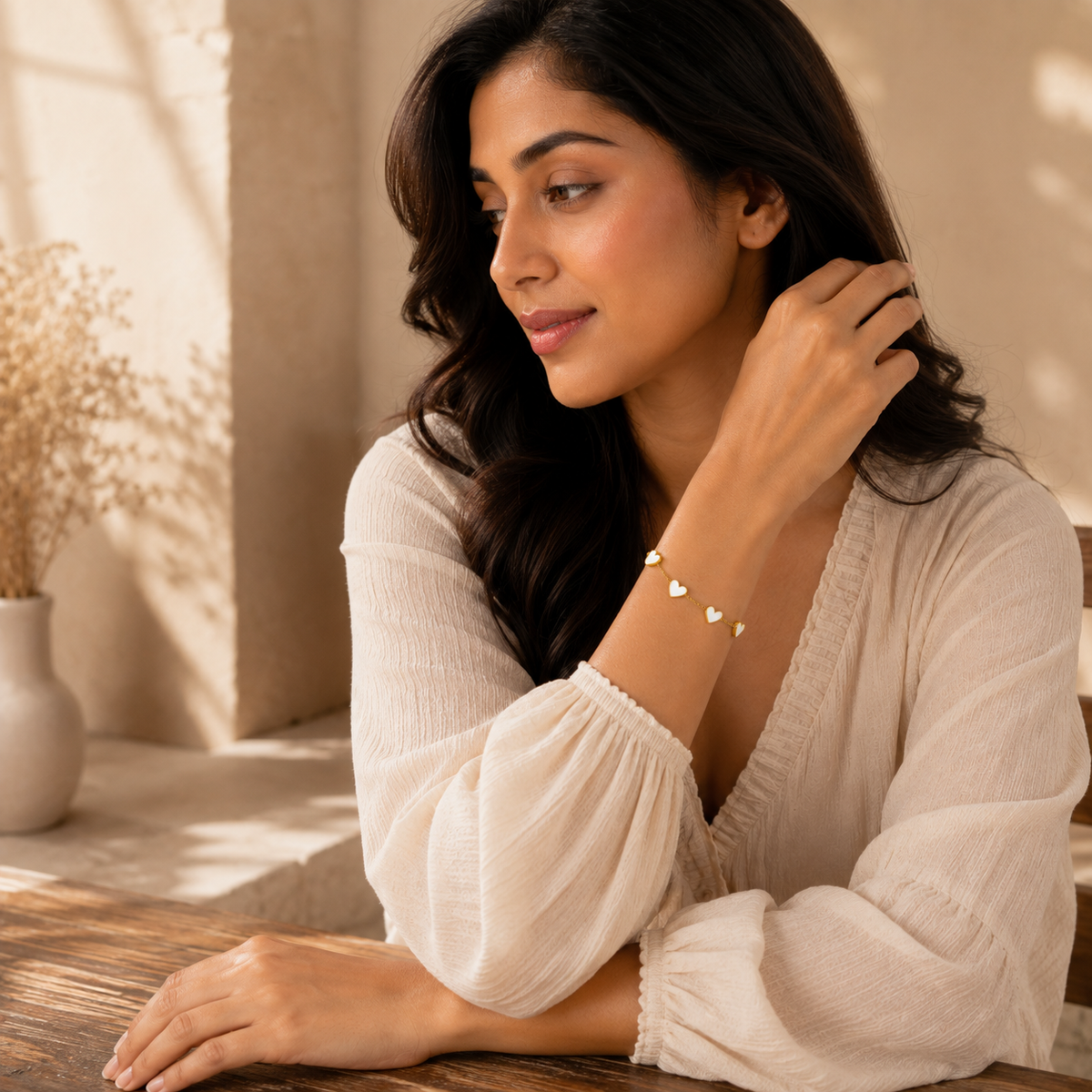 Grace White FIVE HEART Bracelet | Gold-Tone - For Women | Includes: Bracelet