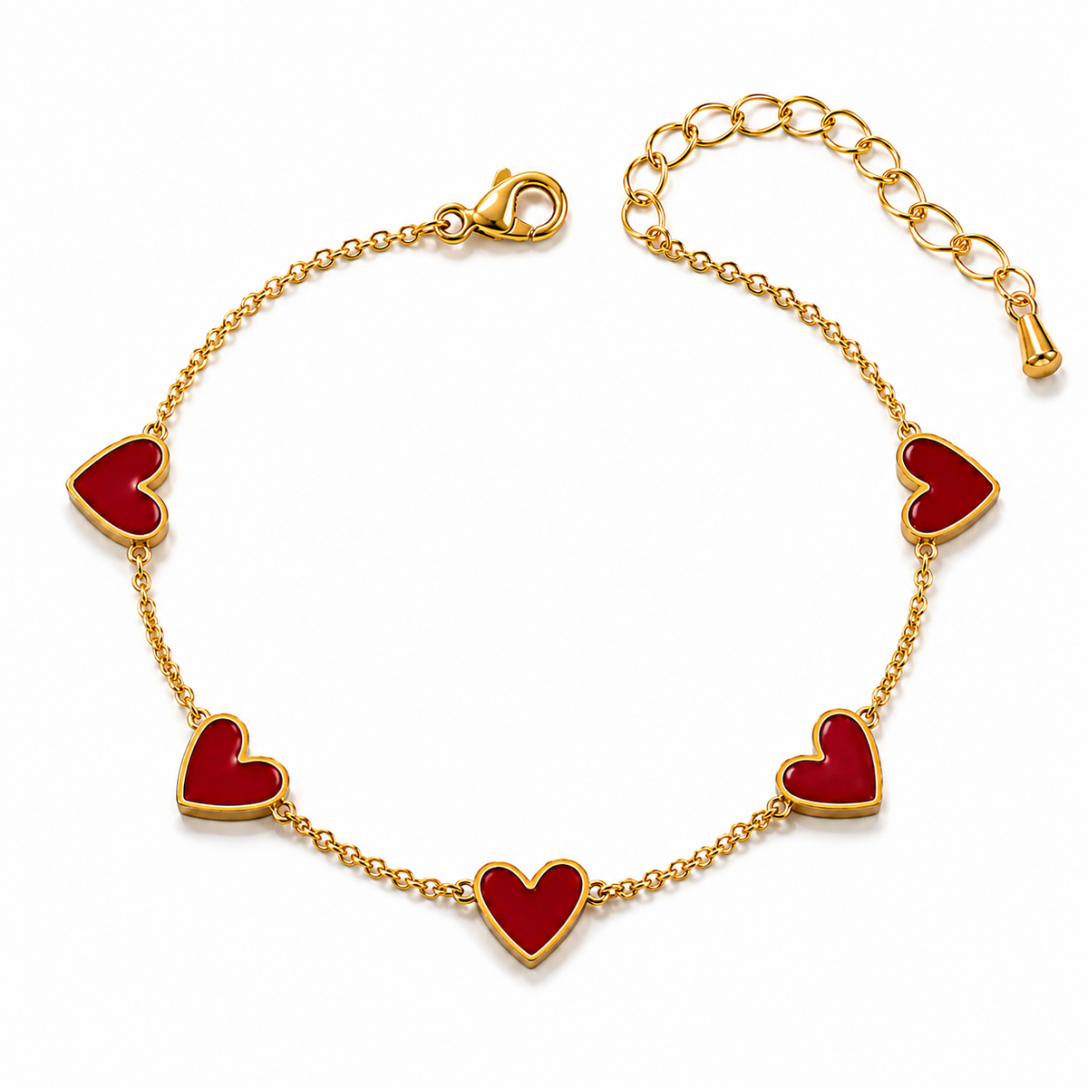 Passion Red FIVE HEART Bracelet | Gold-Tone - For Women | Includes: Bracelet