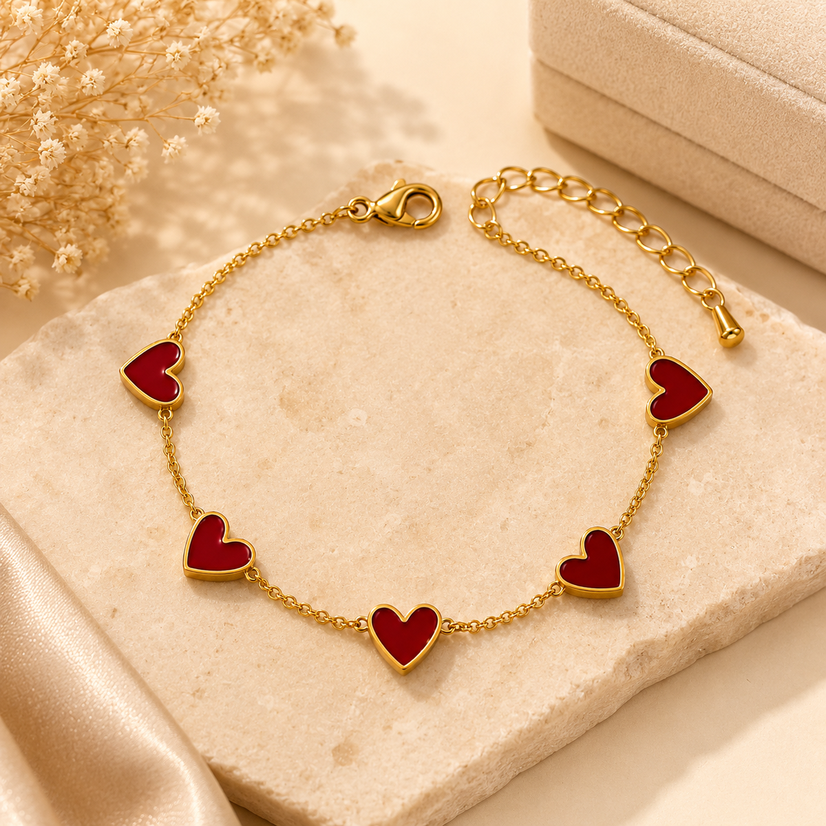 Passion Red FIVE HEART Bracelet | Gold-Tone - For Women | Includes: Bracelet