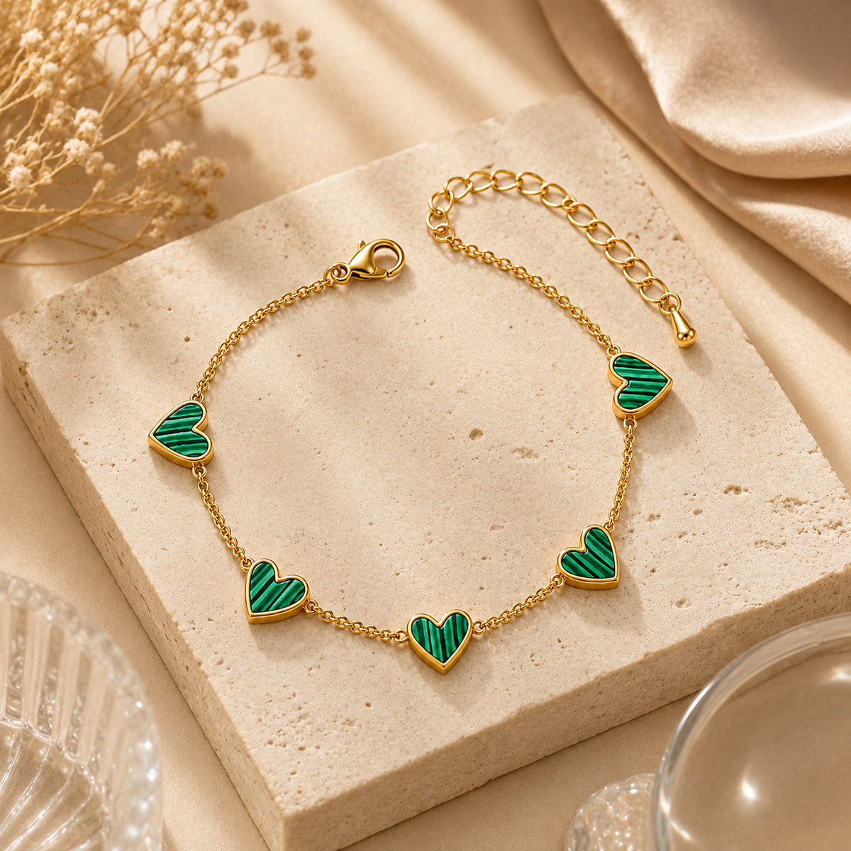 Forest Striped Green FIVE HEART Bracelet | Gold-Tone - For Women | Includes: Bracelet