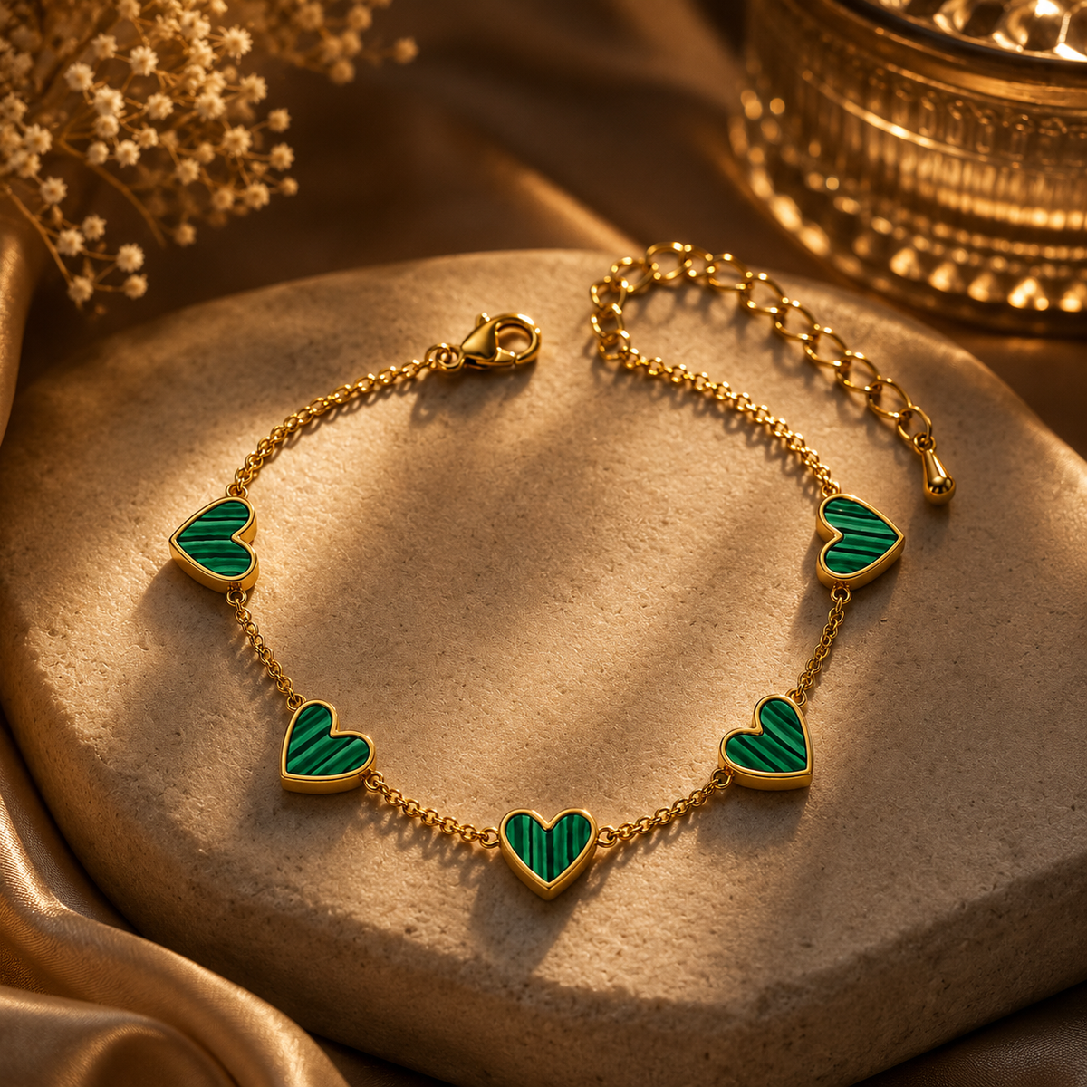Forest Striped Green FIVE HEART Bracelet | Gold-Tone - For Women | Includes: Bracelet
