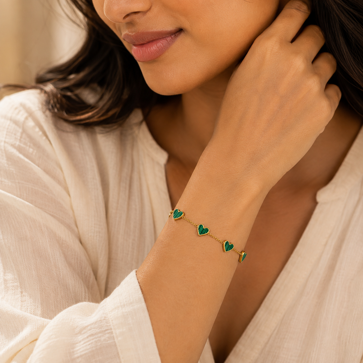 Forest Striped Green FIVE HEART Bracelet | Gold-Tone - For Women | Includes: Bracelet