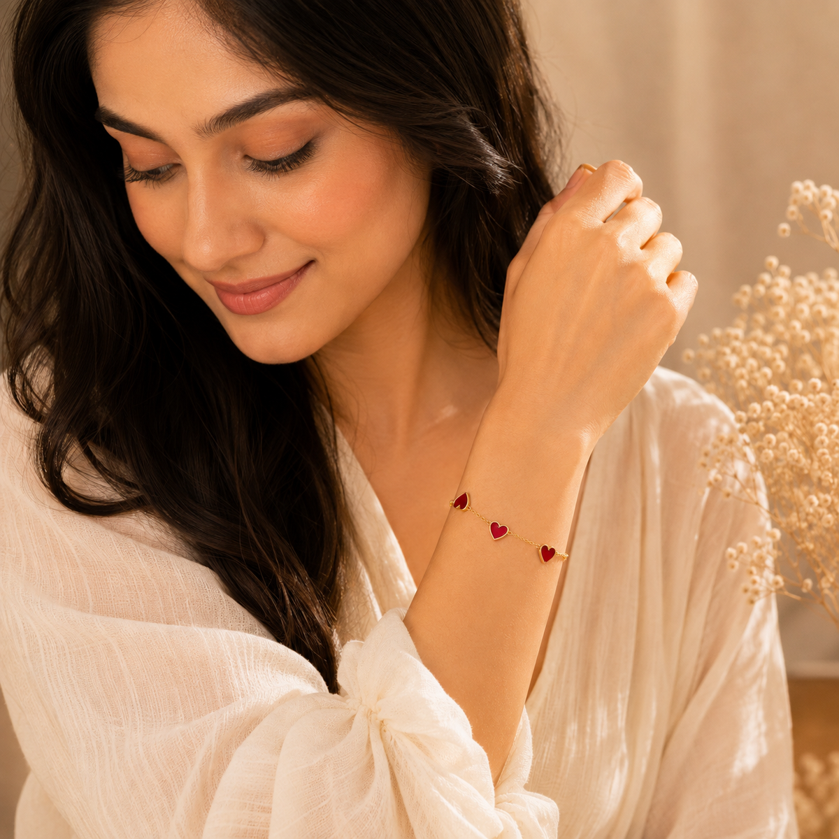 Passion Red FIVE HEART Bracelet | Gold-Tone - For Women | Includes: Bracelet