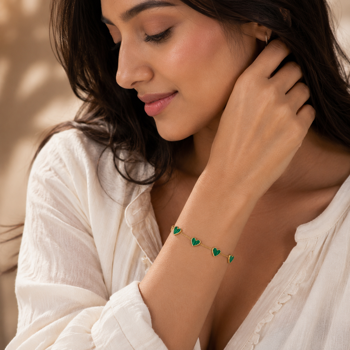 Forest Striped Green FIVE HEART Bracelet | Gold-Tone - For Women | Includes: Bracelet