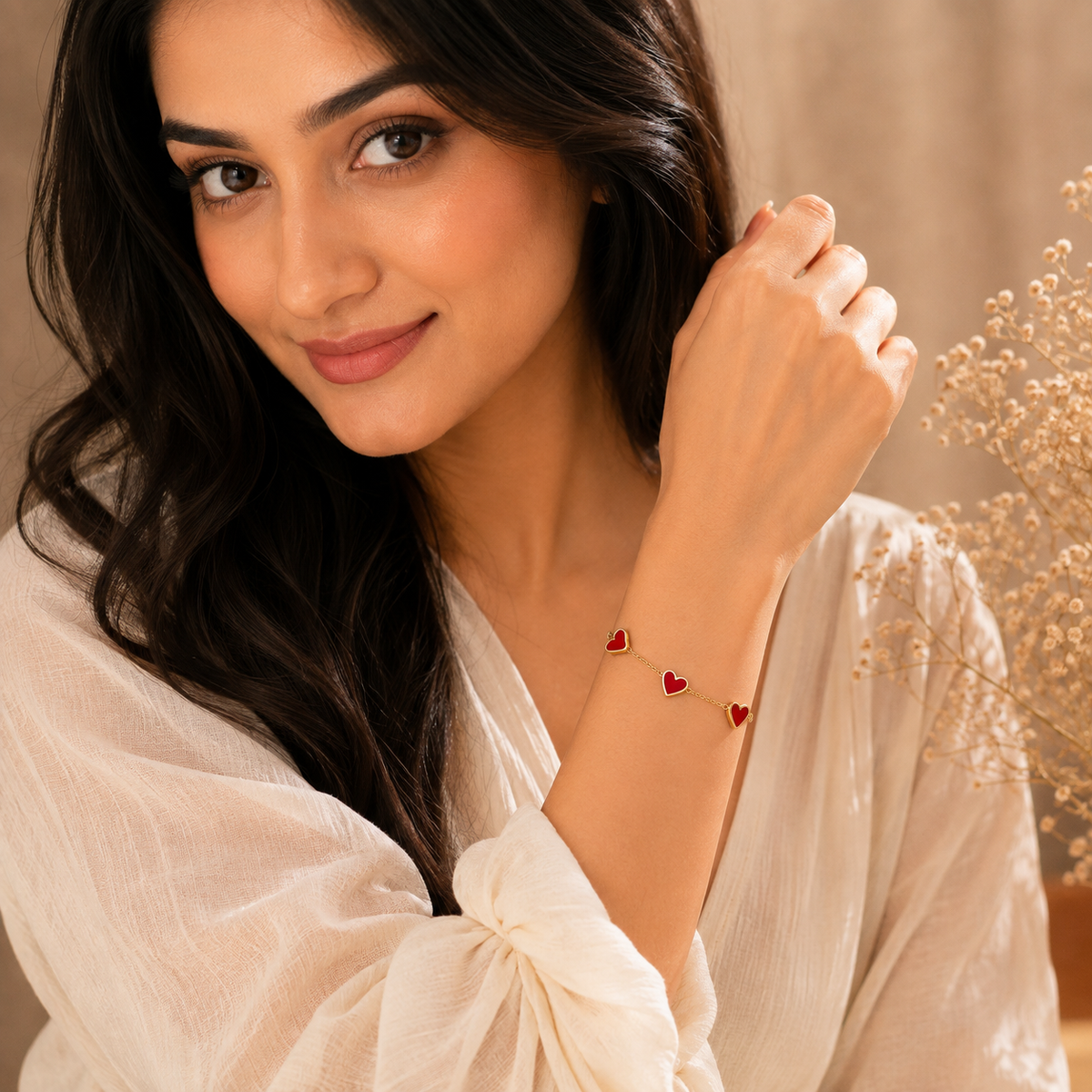 Passion Red FIVE HEART Bracelet | Gold-Tone - For Women | Includes: Bracelet