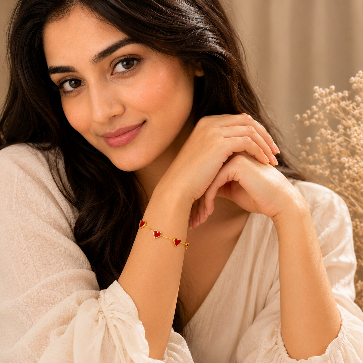 Passion Red FIVE HEART Bracelet | Gold-Tone - For Women | Includes: Bracelet