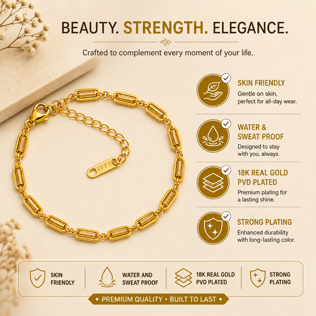 Coil TEXTURED RECTANGLE LINK Bracelet | Gold-Tone - For Women | Includes: Bracelet