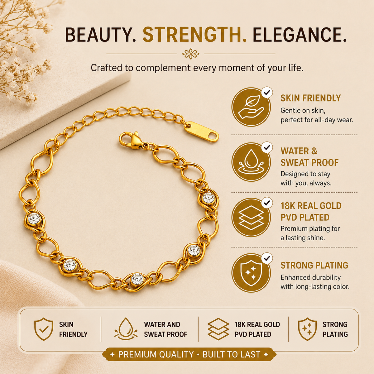 Radiance CLEAR ACCENT LINK Bracelet | Gold-Tone - For Women | Includes: Bracelet