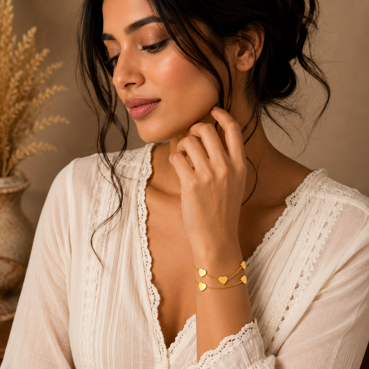 Sweetheart DOUBLE-LAYER HEART Bracelet | Gold-Tone - For Women | Includes: Bracelet