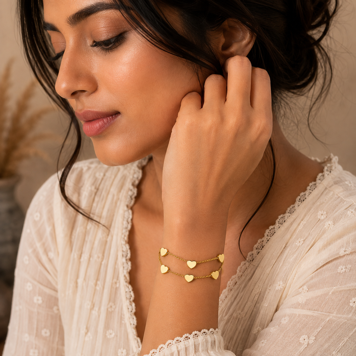 Sweetheart DOUBLE-LAYER HEART Bracelet | Gold-Tone - For Women | Includes: Bracelet