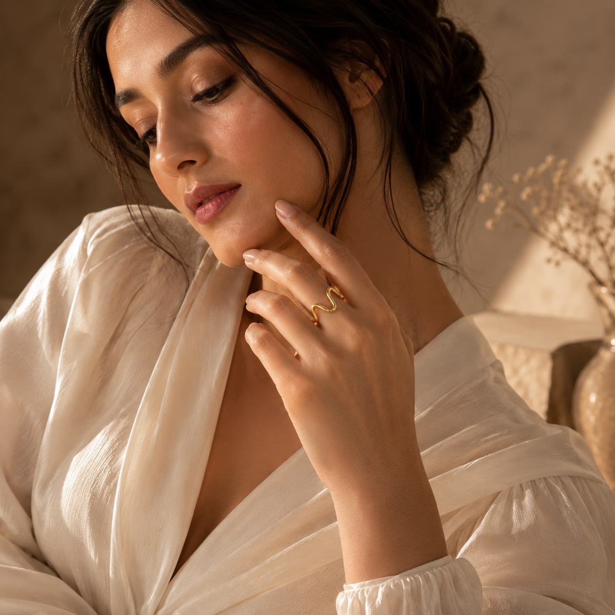 Organic Wave Dainty Flexi Size Ring | 18K PVD Gold Plated- For Women | Includes: Ring