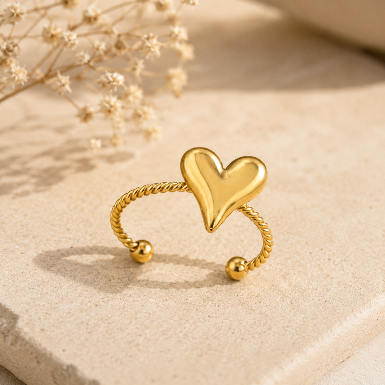 Golden Heart-Rope Flexi Size Ring | 18K PVD Gold Plated- For Women | Includes: Ring